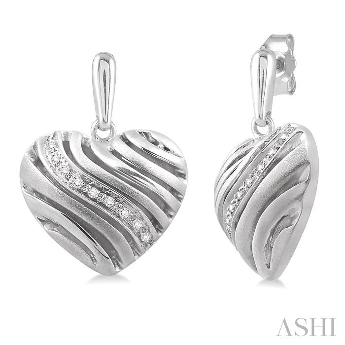 1/10 Ctw Heart Shape Round Cut Diamond Puff Earrings in Sterling Silver