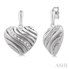 1/10 Ctw Heart Shape Round Cut Diamond Puff Earrings in Sterling Silver