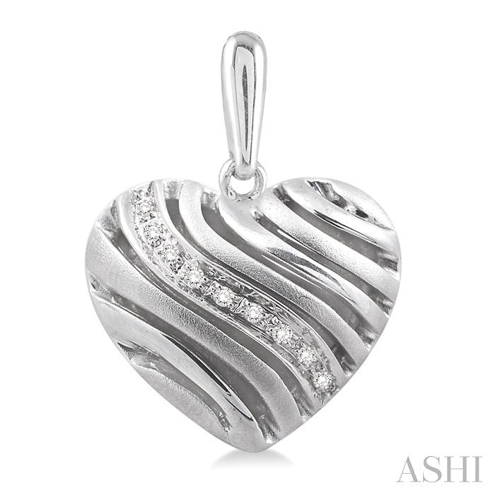 1/10 Ctw Heart Shape Round Cut Diamond Puff Earrings in Sterling Silver