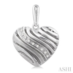 1/10 Ctw Heart Shape Round Cut Diamond Puff Earrings in Sterling Silver