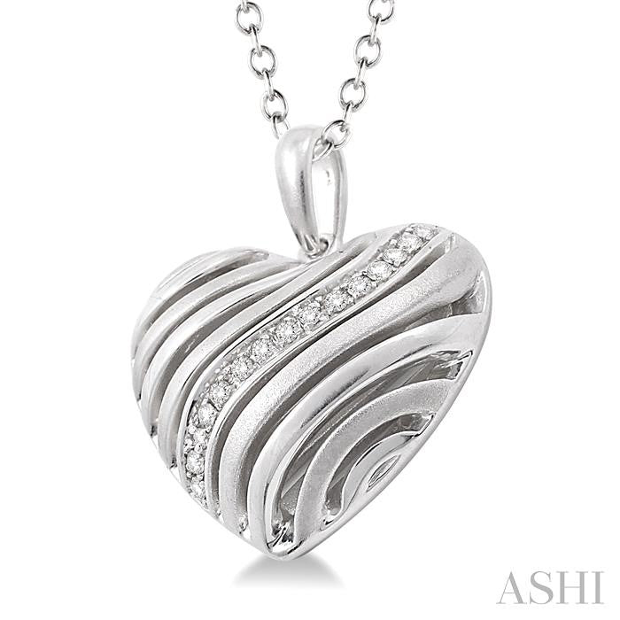 1/10 Ctw Heart Shape Round Cut Diamond Puff Pendant in Sterling Silver with Chain