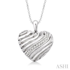 1/10 Ctw Heart Shape Round Cut Diamond Puff Pendant in Sterling Silver with Chain