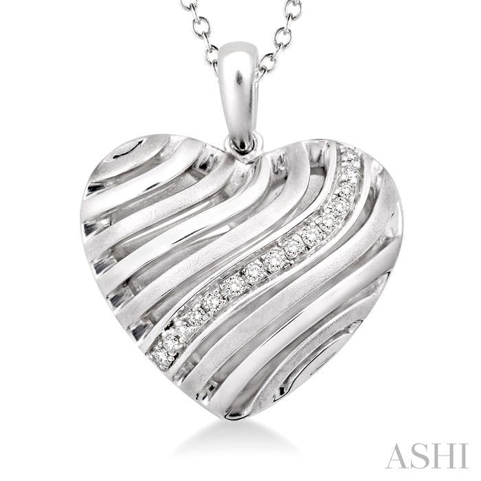 1/10 Ctw Heart Shape Round Cut Diamond Puff Pendant in Sterling Silver with Chain