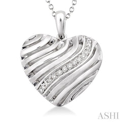 1/10 Ctw Heart Shape Round Cut Diamond Puff Pendant in Sterling Silver with Chain