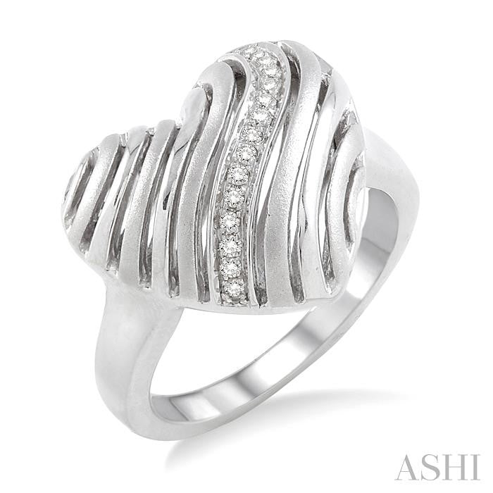 1/10 Ctw Heart Shape Round Cut Diamond Puff Ring in Sterling Silver