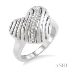 1/10 Ctw Heart Shape Round Cut Diamond Puff Ring in Sterling Silver