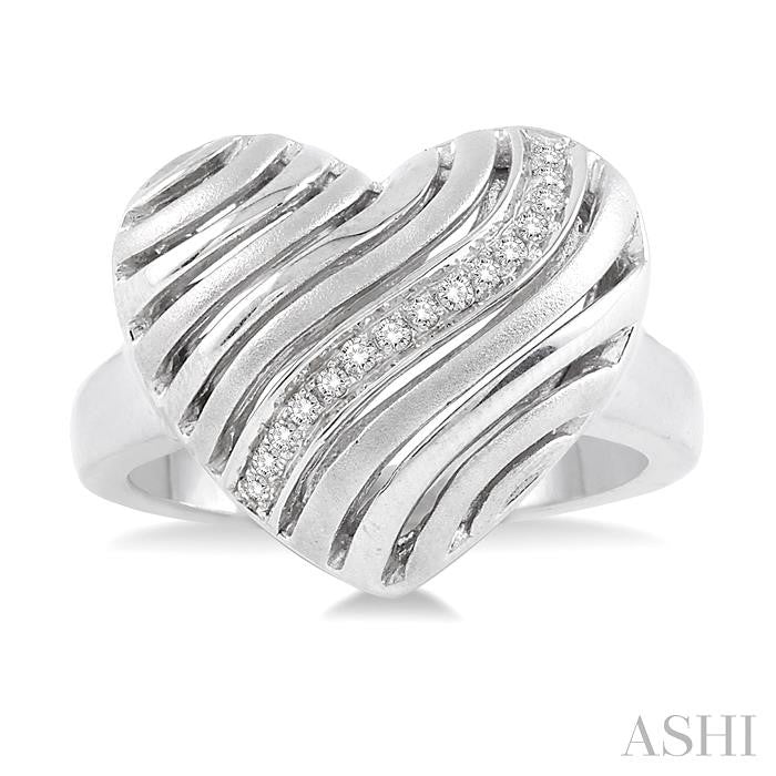 1/10 Ctw Heart Shape Round Cut Diamond Puff Ring in Sterling Silver