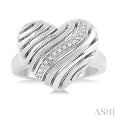 1/10 Ctw Heart Shape Round Cut Diamond Puff Ring in Sterling Silver