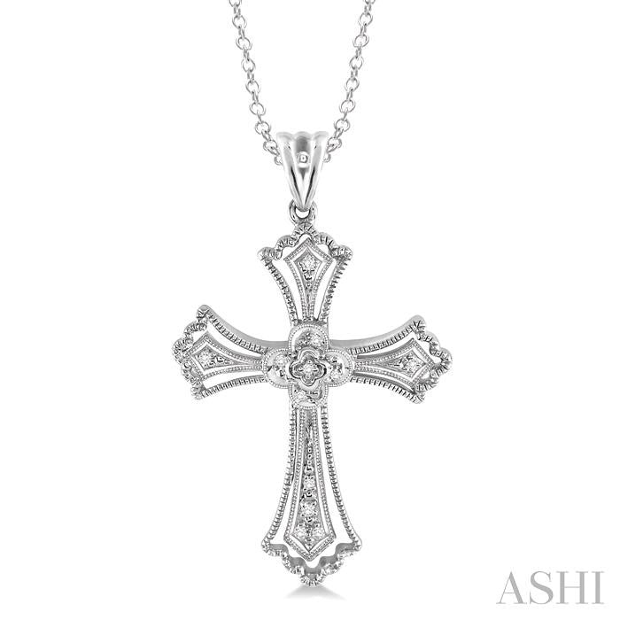 1/20 Ctw Round Cut Diamond Cross Pendant in Sterling Silver with Chain
