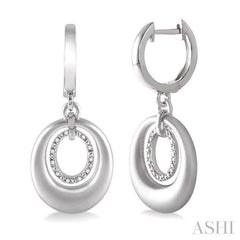 1/20 Ctw Round Cut Diamond Oval Earrings in Sterling Silver
