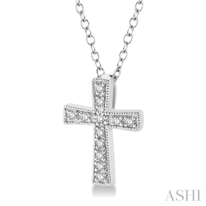 1/20 Ctw Single Cut Diamond Cross Pendant with Chain in Sterling Silver