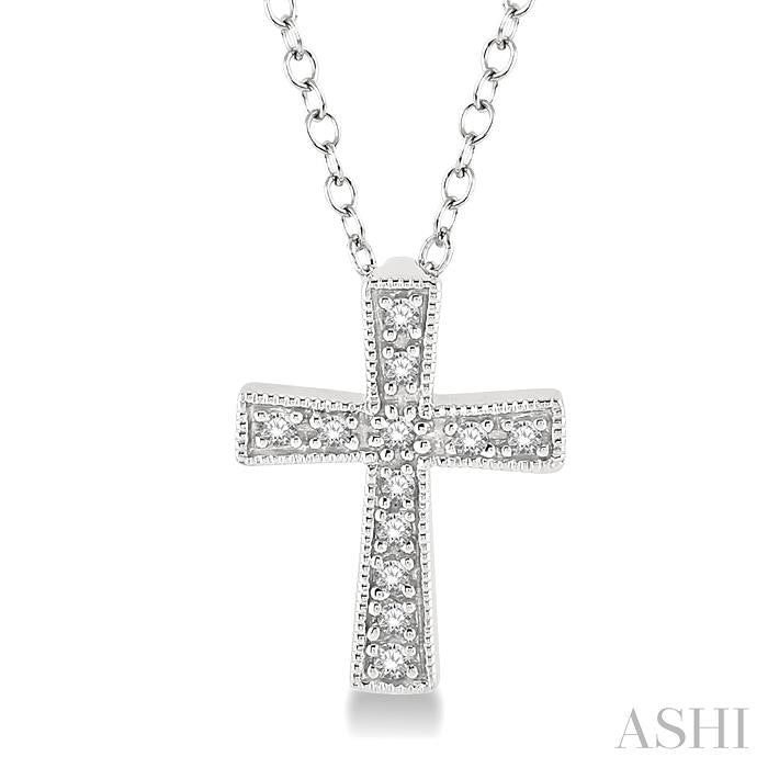 1/20 Ctw Single Cut Diamond Cross Pendant with Chain in Sterling Silver