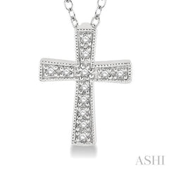 1/20 Ctw Single Cut Diamond Cross Pendant with Chain in Sterling Silver