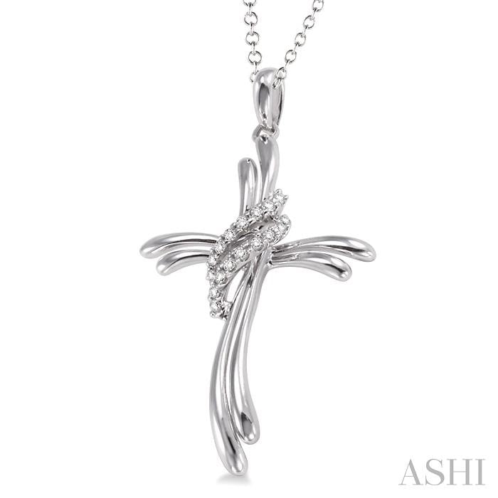 1/20 Ctw Round Cut Diamond Cross Pendant in Sterling Silver with Chain