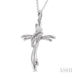 1/20 Ctw Round Cut Diamond Cross Pendant in Sterling Silver with Chain