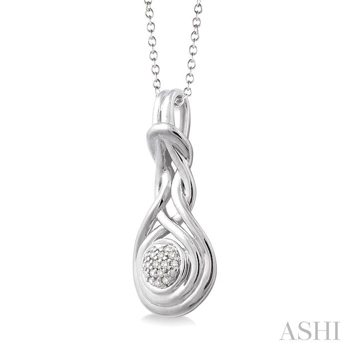 1/20 Ctw Round Cut Diamond Love Knot Pendant in Sterling Silver with chain
