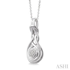 1/20 Ctw Round Cut Diamond Love Knot Pendant in Sterling Silver with chain