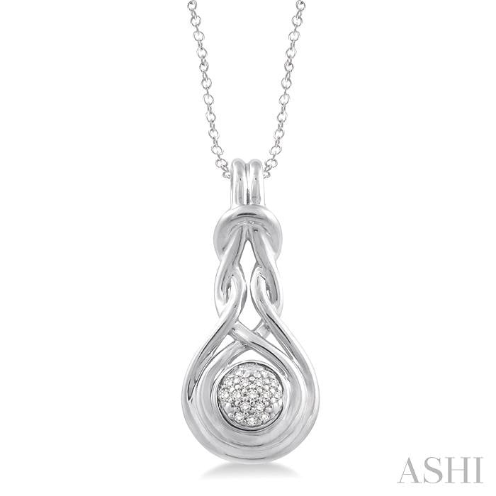 1/20 Ctw Round Cut Diamond Love Knot Pendant in Sterling Silver with chain