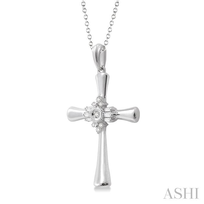 1/10 Ctw Round Cut Diamond Cross Pendant in Sterling Silver with Chain