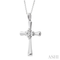 1/10 Ctw Round Cut Diamond Cross Pendant in Sterling Silver with Chain