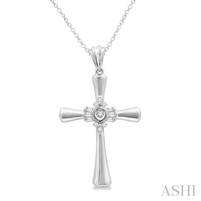 1/10 Ctw Round Cut Diamond Cross Pendant in Sterling Silver with Chain