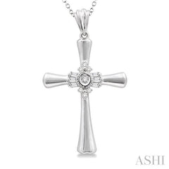 1/10 Ctw Round Cut Diamond Cross Pendant in Sterling Silver with Chain
