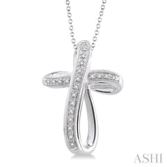 1/10 Ctw Round Cut Diamond Cross Pendant in Sterling Silver with Chain
