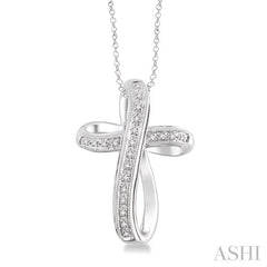 1/10 Ctw Round Cut Diamond Cross Pendant in Sterling Silver with Chain