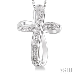 1/10 Ctw Round Cut Diamond Cross Pendant in Sterling Silver with Chain