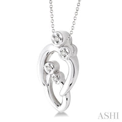 1/20 Ctw Round Cut Diamond Child & Mom Pendant in Sterling Silver with Chain
