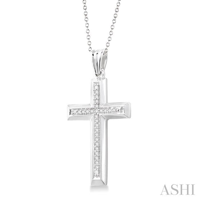 1/10 Ctw Round Cut Diamond Cross Pendant in Sterling Silver with Chain