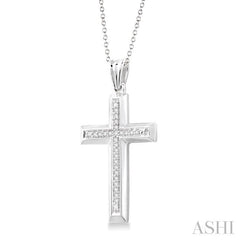 1/10 Ctw Round Cut Diamond Cross Pendant in Sterling Silver with Chain