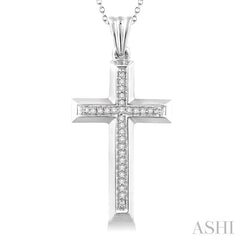 1/10 Ctw Round Cut Diamond Cross Pendant in Sterling Silver with Chain