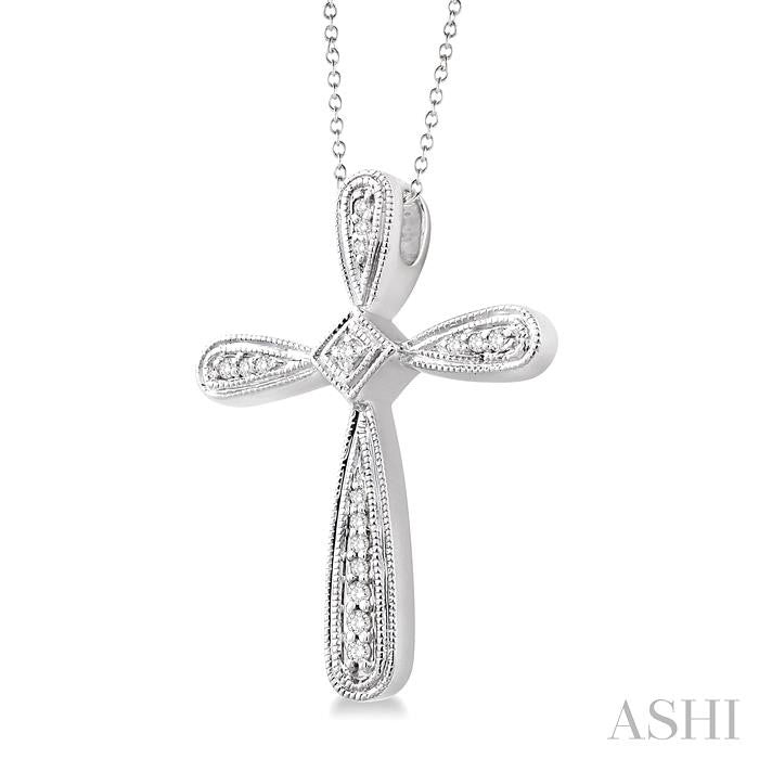 1/10 Ctw Round Cut Diamond Cross Pendant in Sterling Silver with Chain