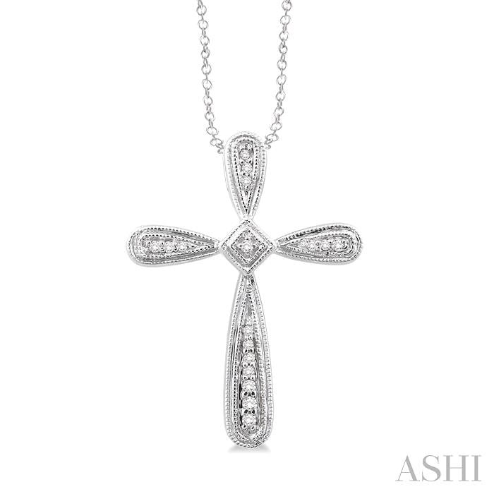1/10 Ctw Round Cut Diamond Cross Pendant in Sterling Silver with Chain