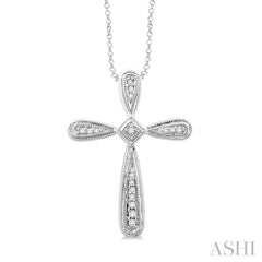 1/10 Ctw Round Cut Diamond Cross Pendant in Sterling Silver with Chain