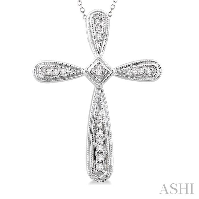 1/10 Ctw Round Cut Diamond Cross Pendant in Sterling Silver with Chain
