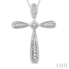 1/10 Ctw Round Cut Diamond Cross Pendant in Sterling Silver with Chain