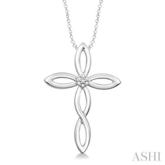 1/50 Ctw Round Cut Diamond Cross Pendant in Sterling Silver with Chain