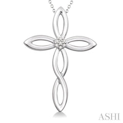 1/50 Ctw Round Cut Diamond Cross Pendant in Sterling Silver with Chain