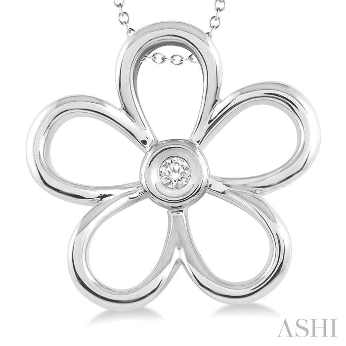 1/20 Ctw Round Cut Diamond Flower Pendant in Sterling Silver with Chain