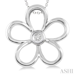 1/20 Ctw Round Cut Diamond Flower Pendant in Sterling Silver with Chain
