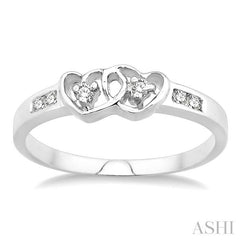 1/10 Ctw Round Cut Diamond Twin Heart Ring in Sterling Silver