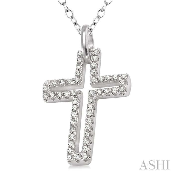 1/4 Ctw Round Cut Diamond Cross Pendant in Sterling Silver with Chain