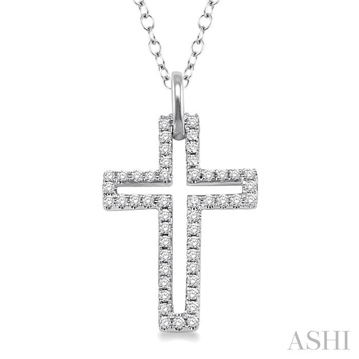 1/4 Ctw Round Cut Diamond Cross Pendant in Sterling Silver with Chain