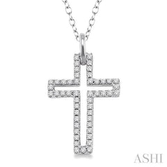 1/4 Ctw Round Cut Diamond Cross Pendant in Sterling Silver with Chain