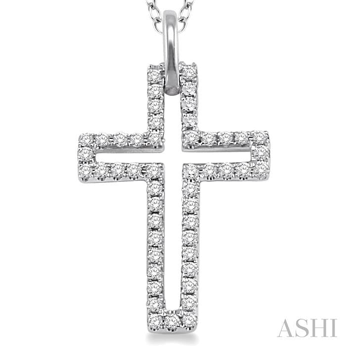 1/4 Ctw Round Cut Diamond Cross Pendant in Sterling Silver with Chain