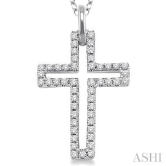 1/4 Ctw Round Cut Diamond Cross Pendant in Sterling Silver with Chain