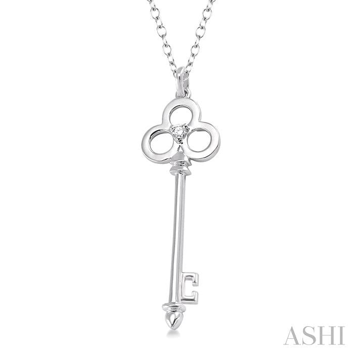 1/20 Ctw Round Cut Diamond Key Pendant in Sterling Silver with Chain