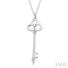 1/20 Ctw Round Cut Diamond Key Pendant in Sterling Silver with Chain